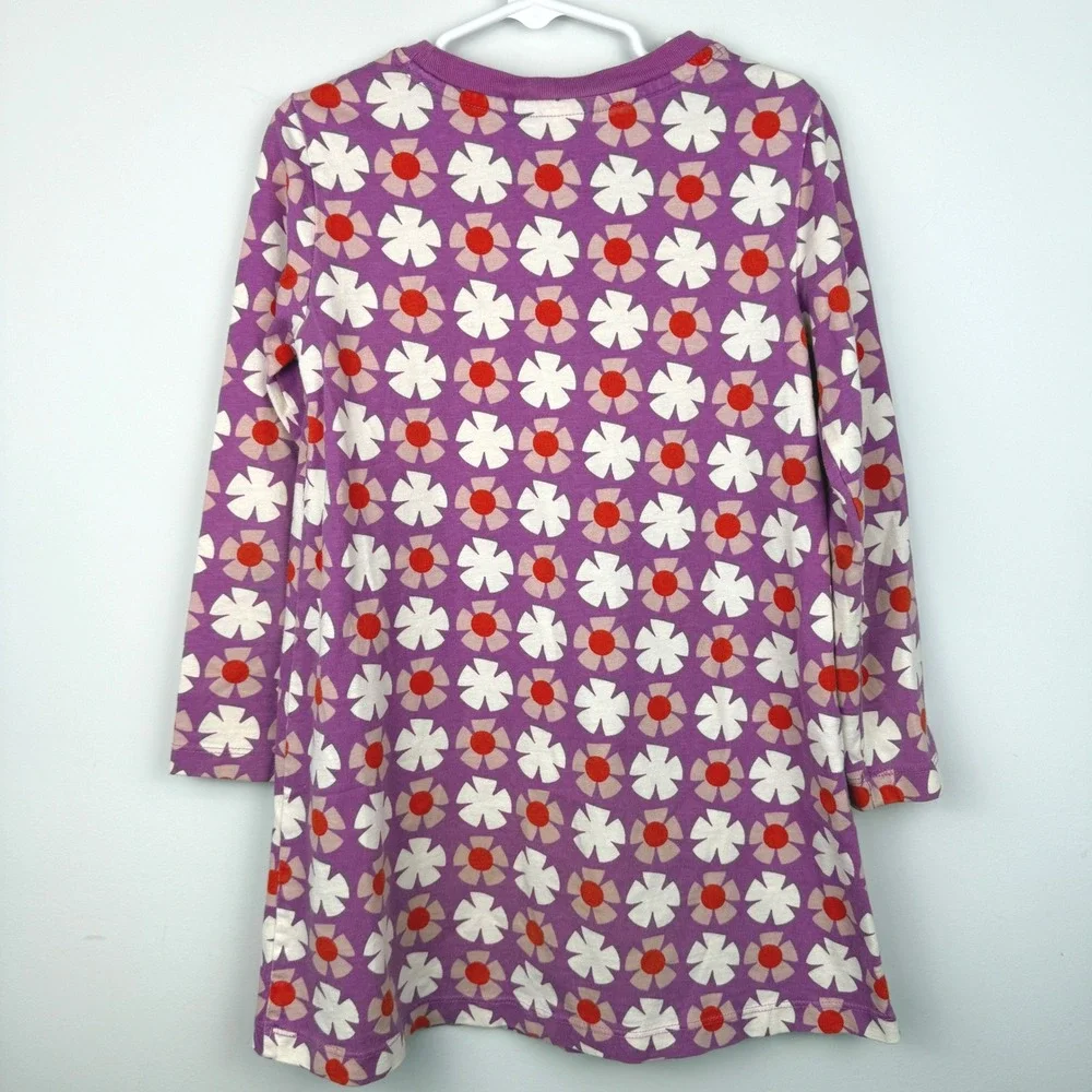 Hanna Andersson Dress Girls‎ 5 Purple Floral Scandi Mod Retro Long Sleeve Cotton